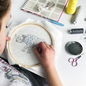 Get Started with Embroidery by Kirsty Freeman Design. This shows an embroidery tutorial shot, where specific embroidery stitches are being learnt using video demos. 