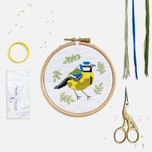 Blue Tit Bird Cross Stitch Kit - Modern Craft Kit from Kirsty Freeman Design