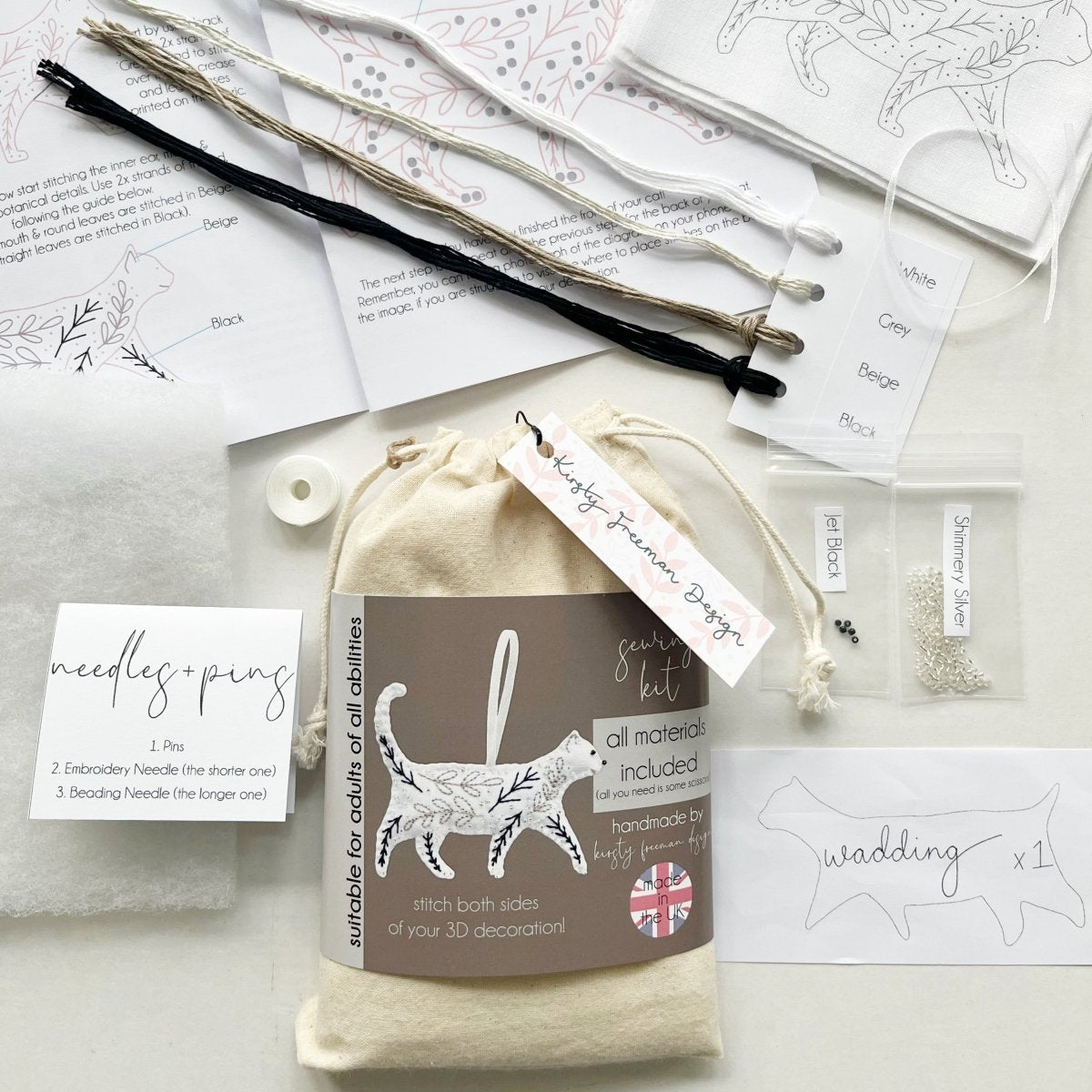 Cat Sewing Kit - Modern Craft Kit from Kirsty Freeman Design