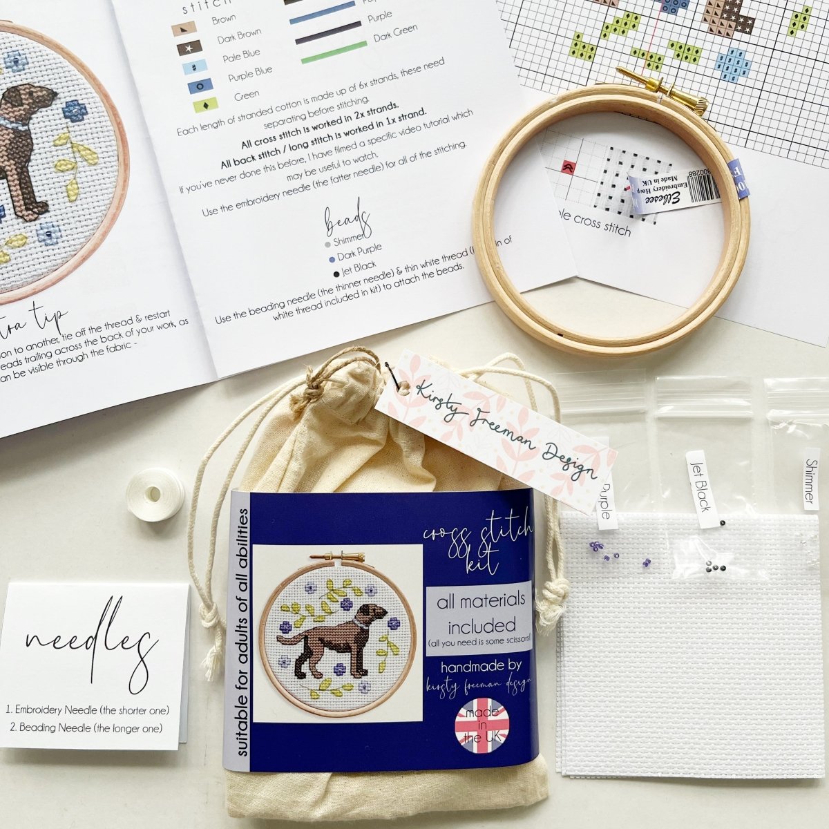 Labrador Cross Stitch Kit - Modern Craft Kit from Kirsty Freeman Design