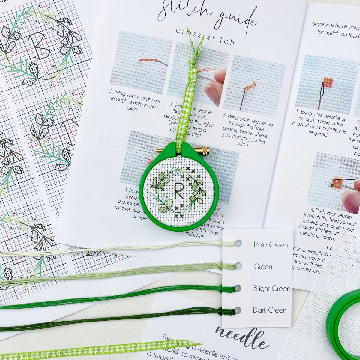 Mini Personalised Christmas Wreath Cross Stitch Kit - Modern Craft Kit from Kirsty Freeman Design