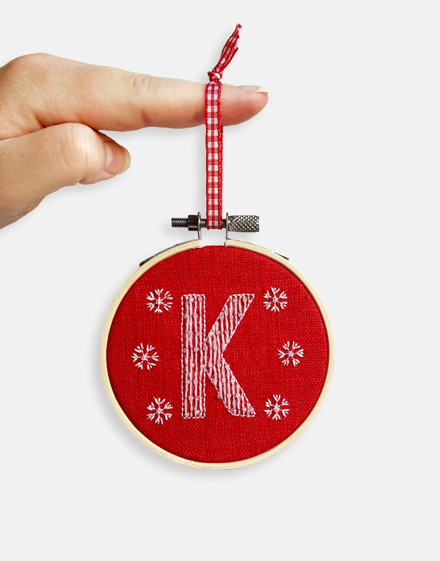 Embroidered Letter Personalised Christmas Decoration (Red)