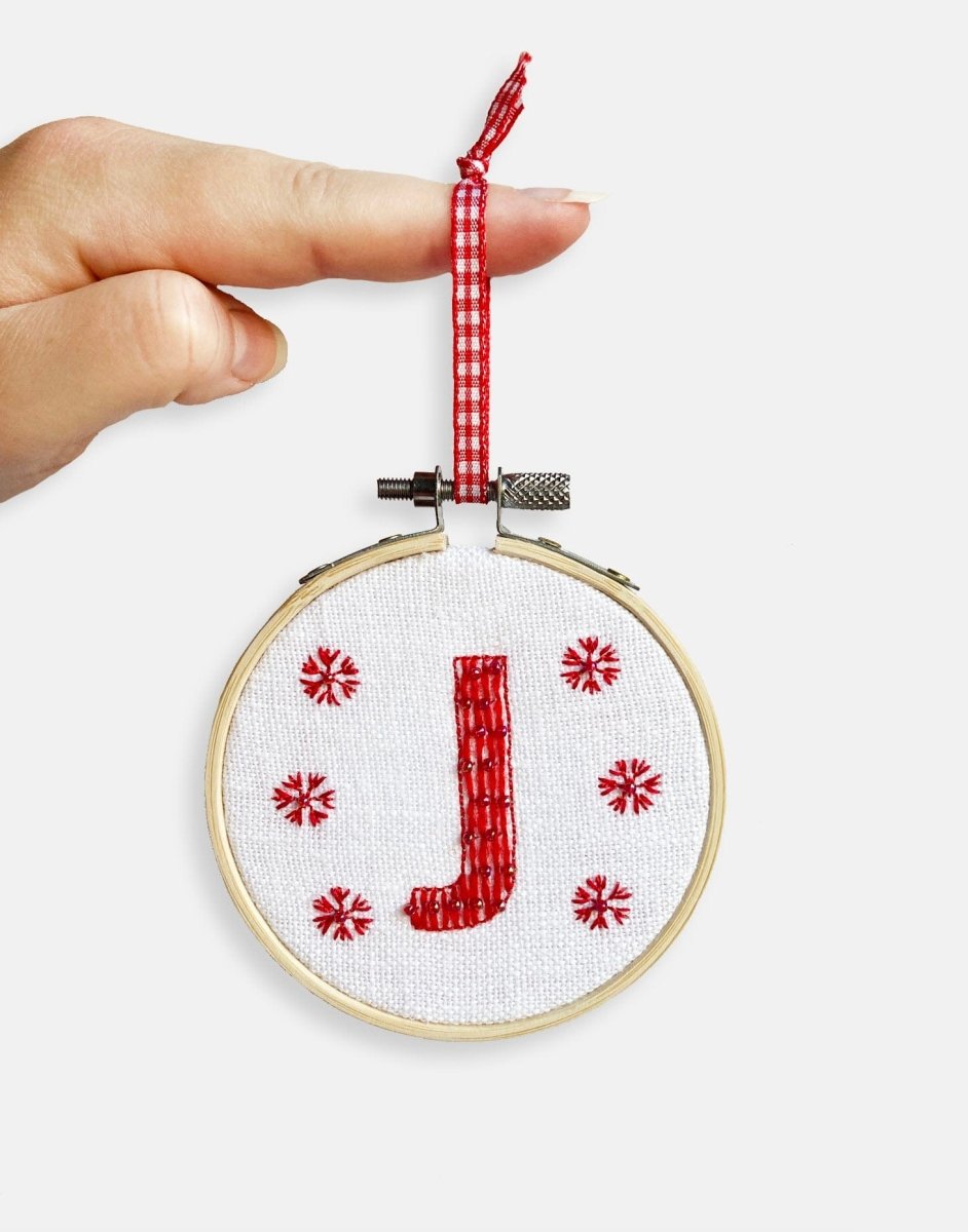 Embroidered Letter Personalised Christmas Decoration (White) - Modern Craft Kit from Kirsty Freeman Design