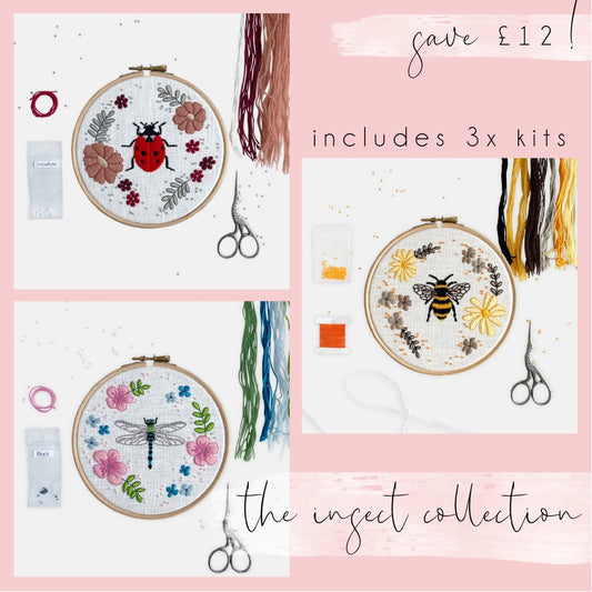 Insect Embroidery Kit Collection - Modern Craft Kit from Kirsty Freeman Design