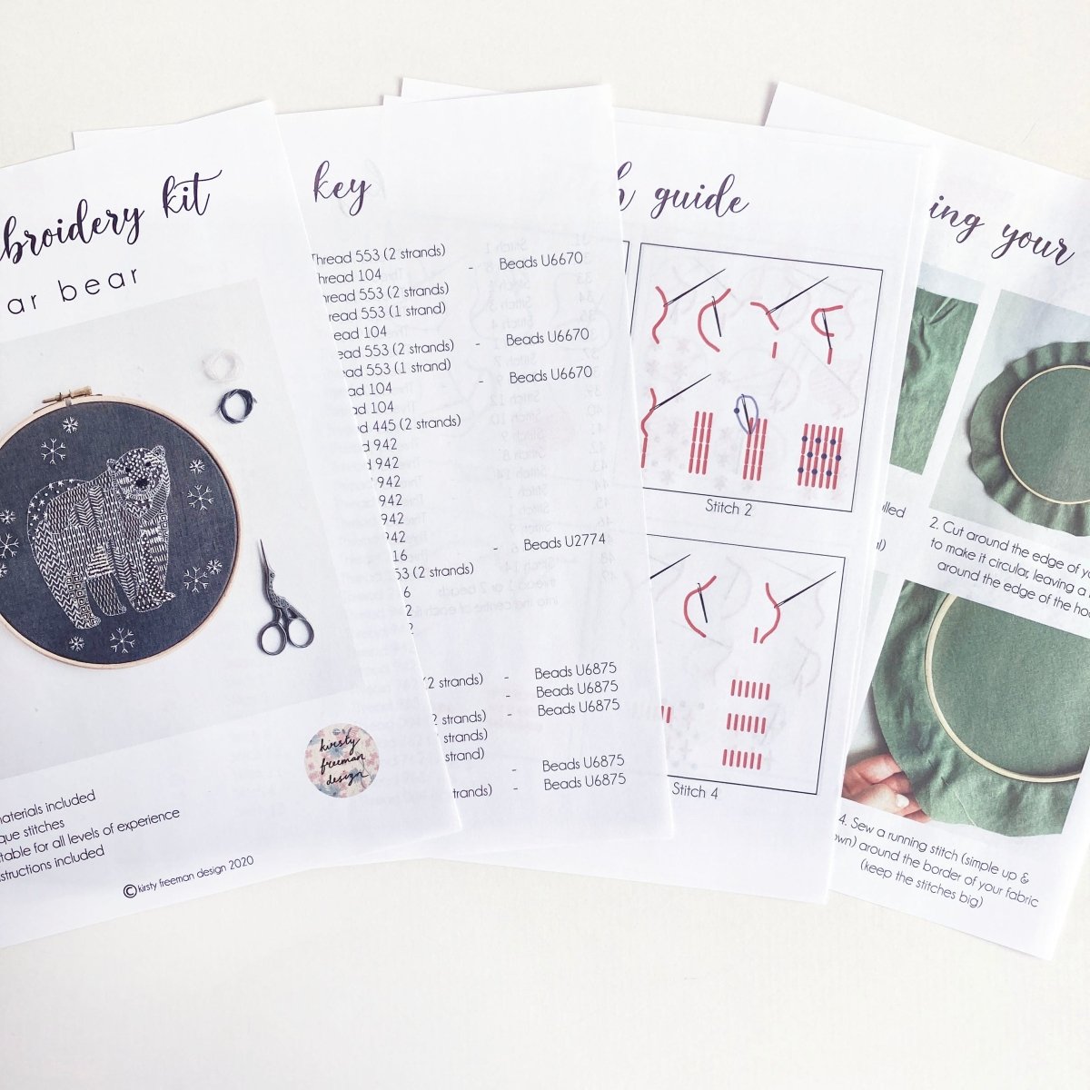 Polar Bear Embroidery Kit - Modern Craft Kit from Kirsty Freeman Design