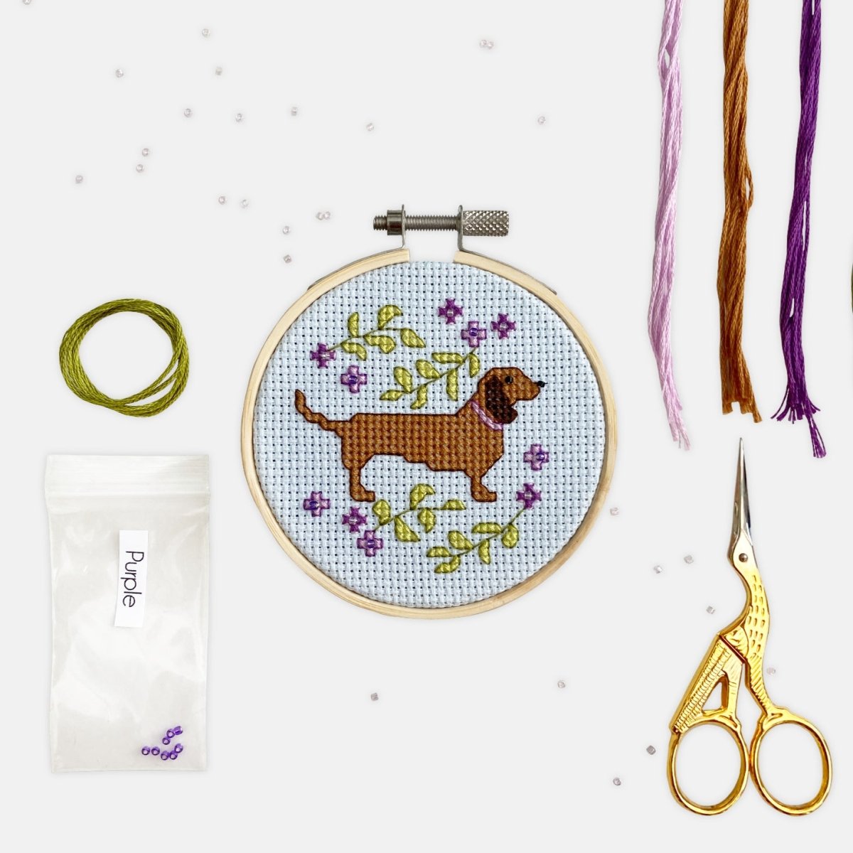 Sausage Dog Cross Stitch Kit - Modern Craft Kit from Kirsty Freeman Design