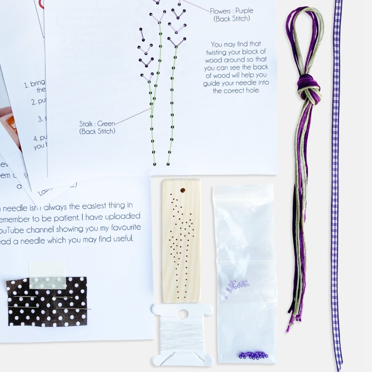 Wooden Lavender Embroidery Kit - Modern Craft Kit from Kirsty Freeman Design