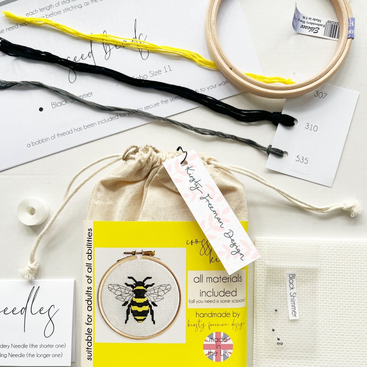 Bee Cross Stitch Kit - Modern Craft Kit from Kirsty Freeman Design