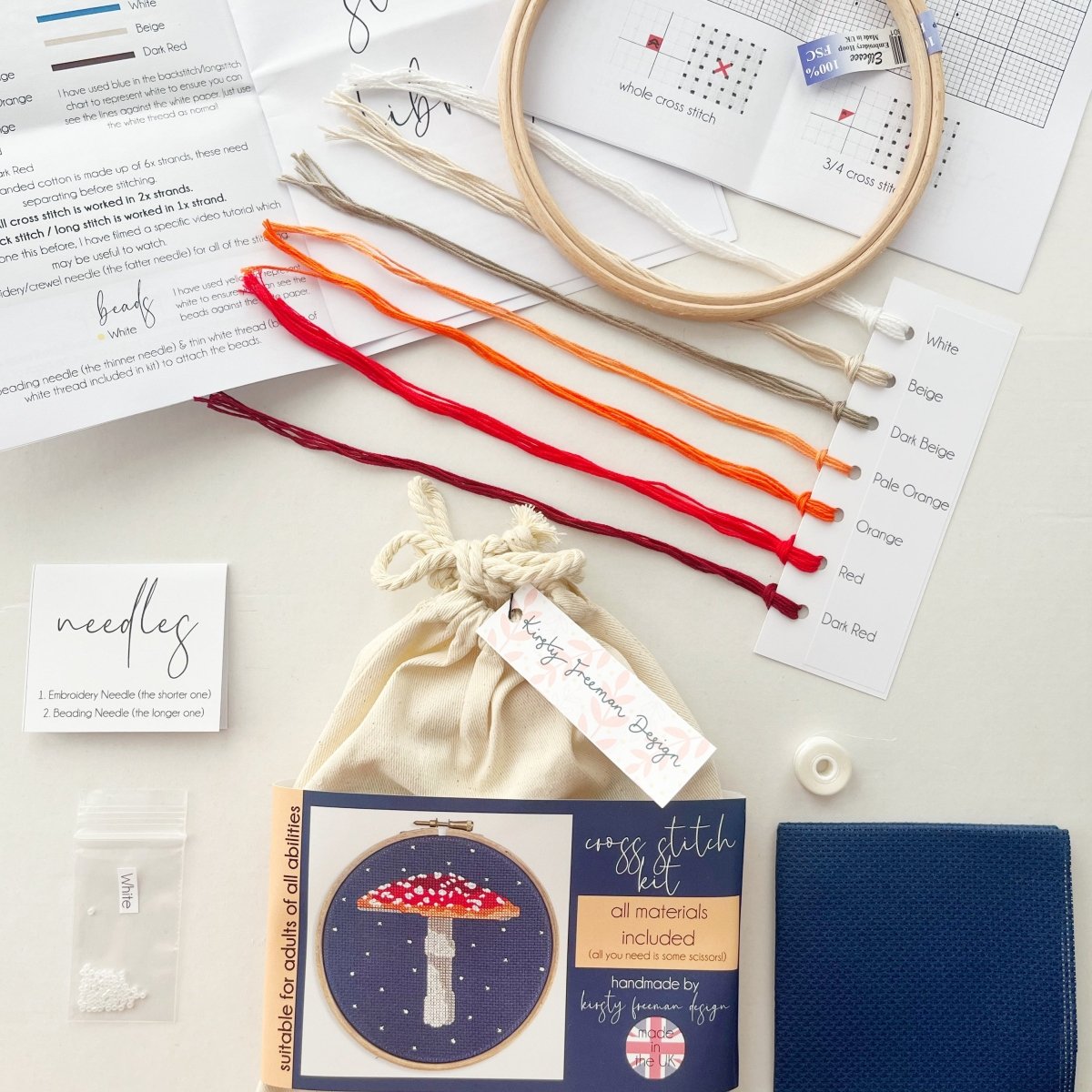 Mushroom Cross Stitch Kit - Modern Craft Kit from Kirsty Freeman Design