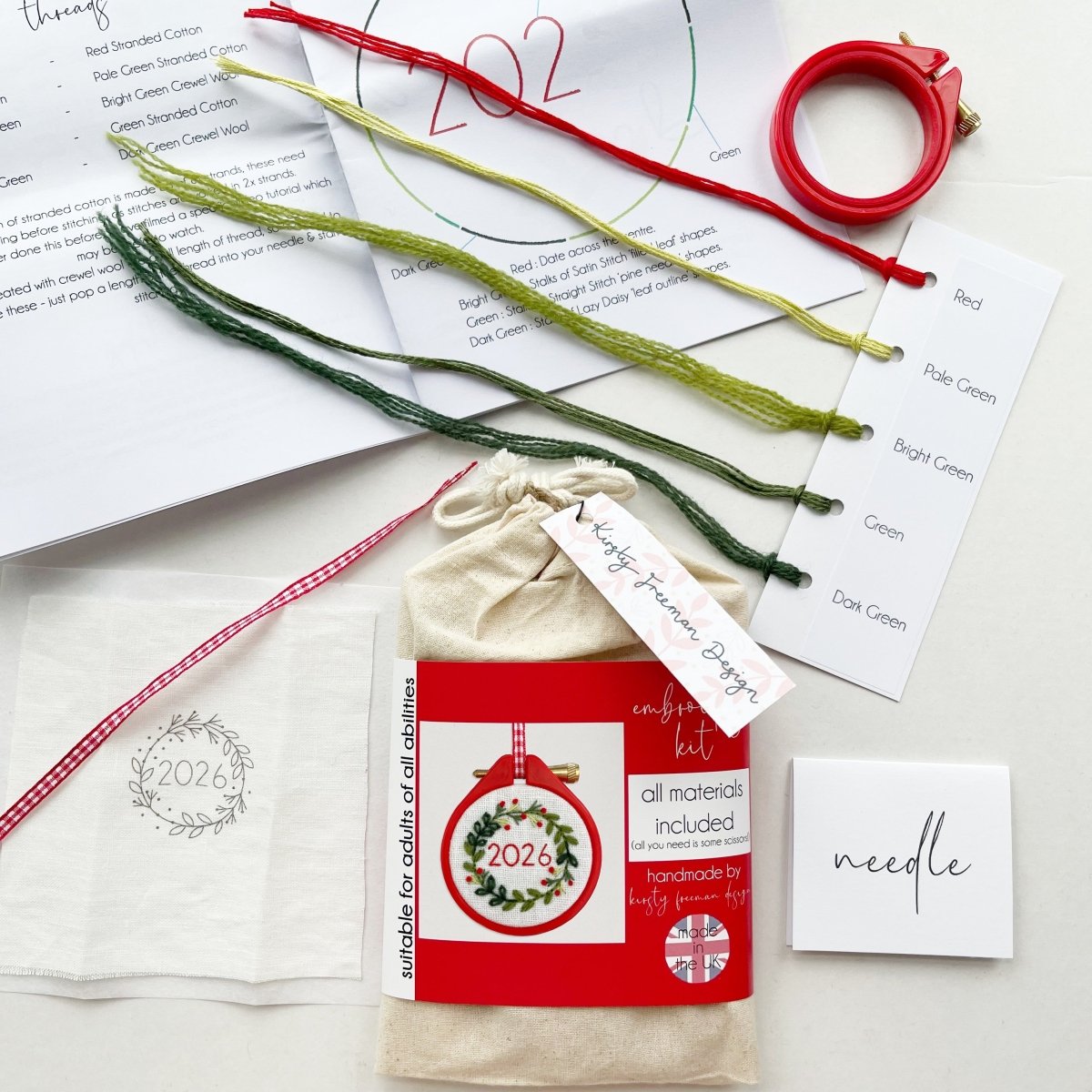 Mini Christmas Wreath Embroidery Kit - Modern Craft Kit from Kirsty Freeman Design