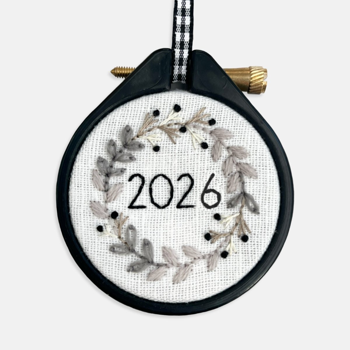 Mini Christmas Embroidery Kit 2026 | Monochrome Wreath Design - Modern Craft Kit from Kirsty Freeman Design