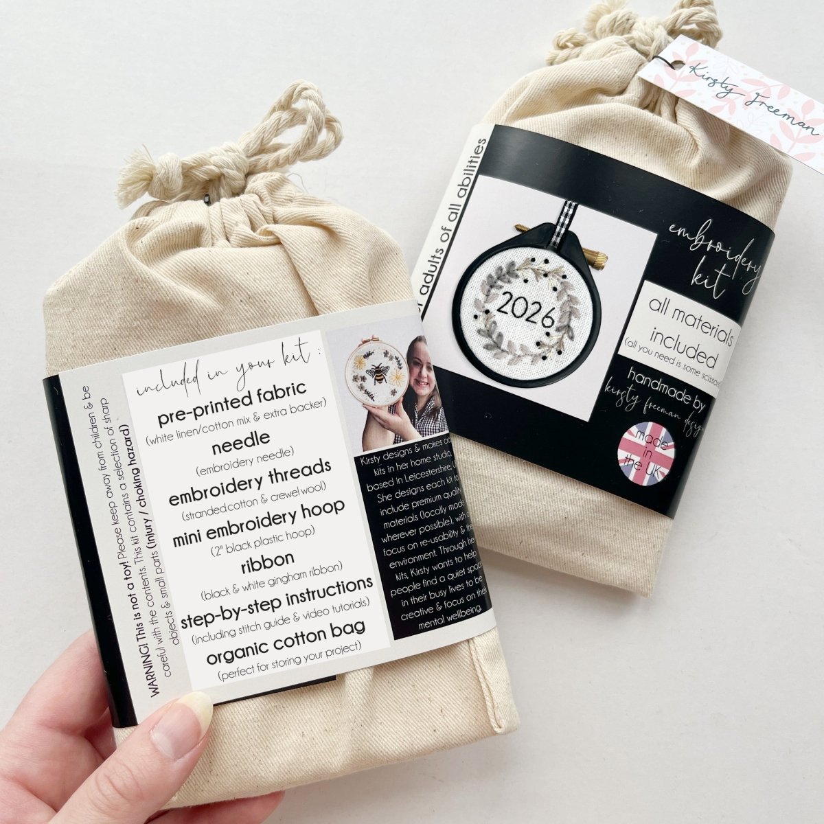 Mini Christmas Embroidery Kit 2026 | Monochrome Wreath Design - Modern Craft Kit from Kirsty Freeman Design