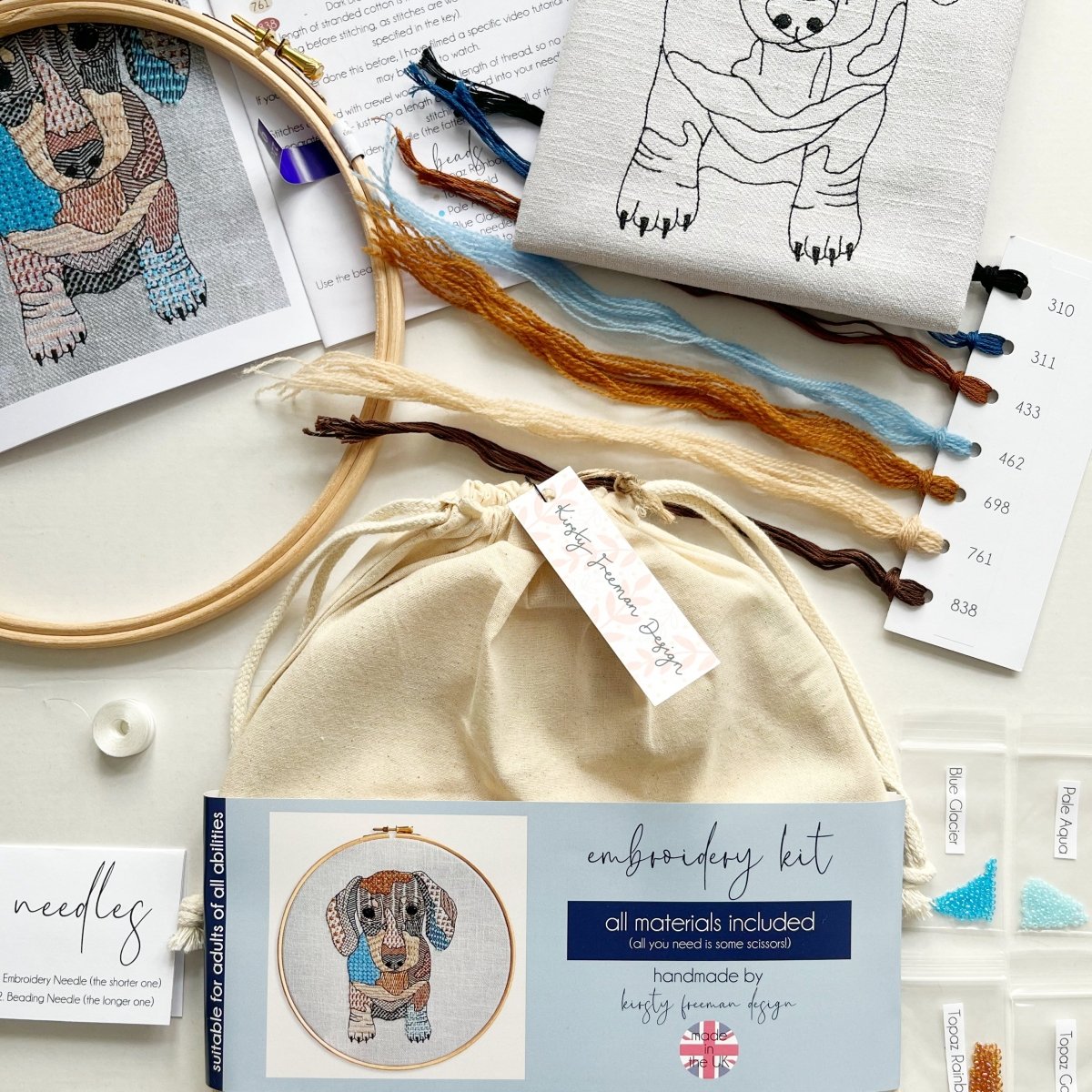 Sausage Dog Embroidery Kit - Modern Craft Kit from Kirsty Freeman Design