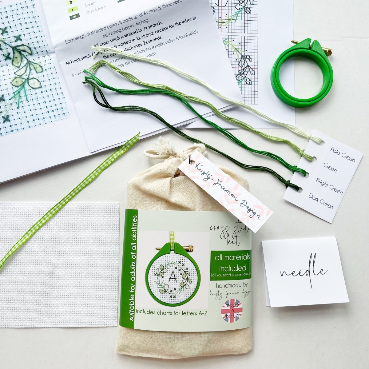 Mini Personalised Christmas Wreath Cross Stitch Kit - Modern Craft Kit from Kirsty Freeman Design