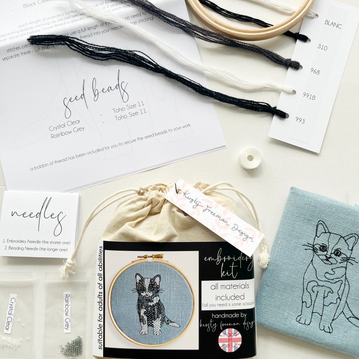 Kitten Embroidery Kit - Modern Craft Kit from Kirsty Freeman Design