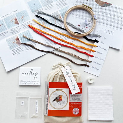 Robin Cross Stitch Kit - Modern Craft Kit from Kirsty Freeman Design
