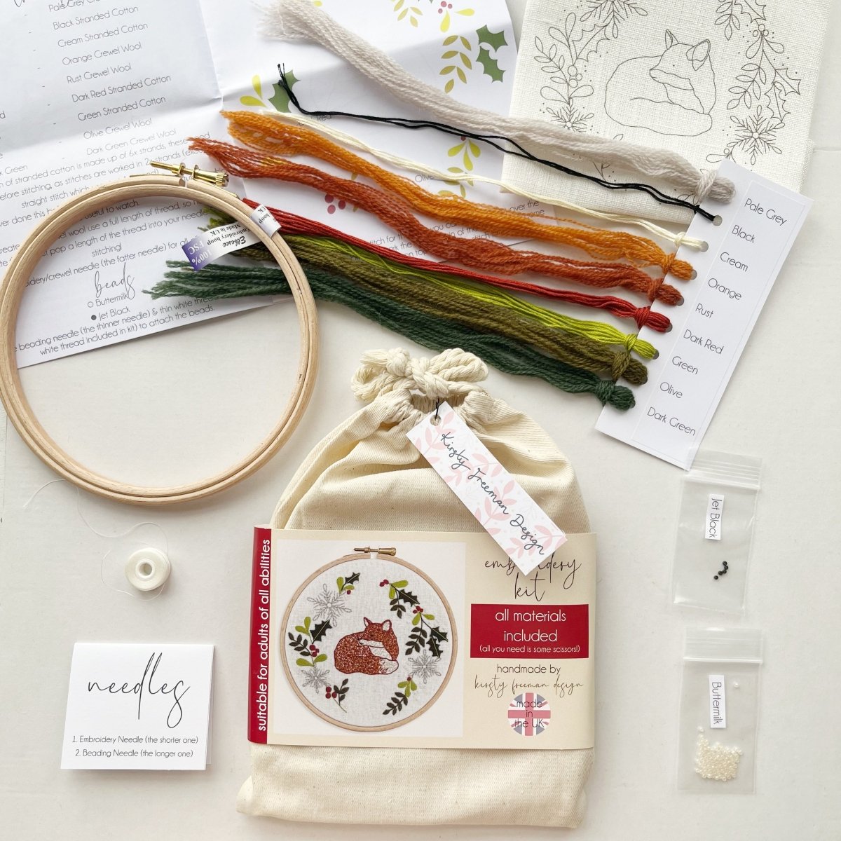 Christmas Fox Embroidery Kit - Modern Craft Kit from Kirsty Freeman Design