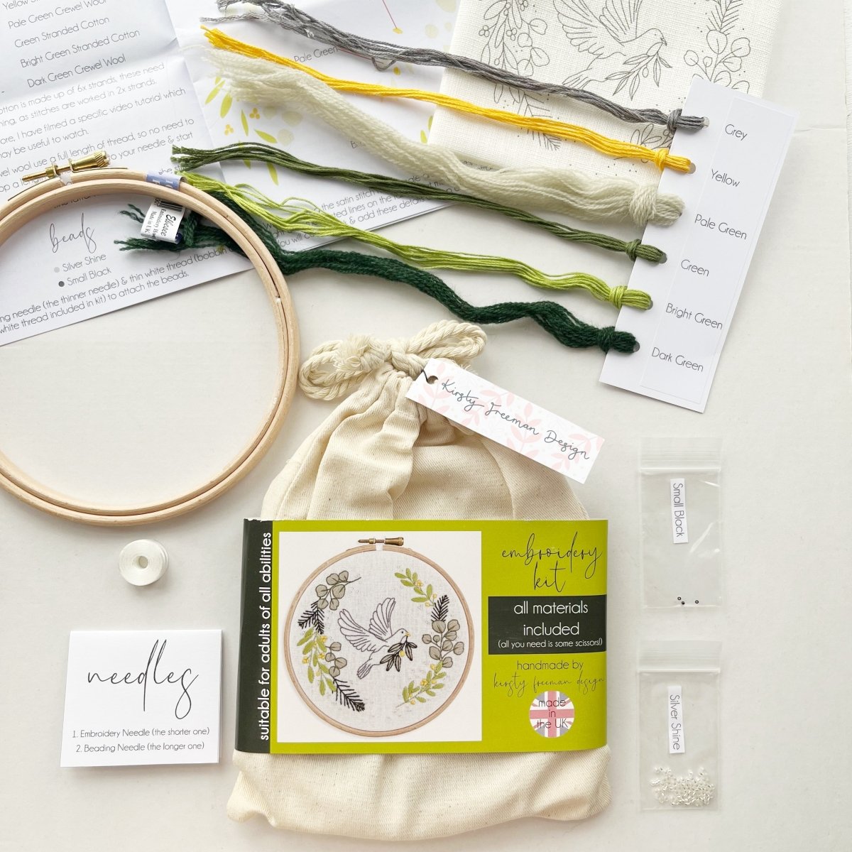 Christmas Dove Embroidery Kit - Modern Craft Kit from Kirsty Freeman Design