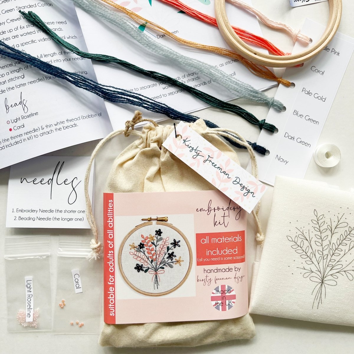 Bouquet Embroidery Kit - Modern Craft Kit from Kirsty Freeman Design