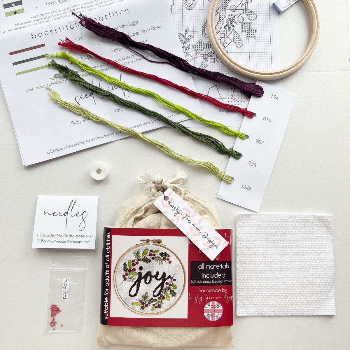 Joy Christmas Cross Stitch Kit - Modern Craft Kit from Kirsty Freeman Design