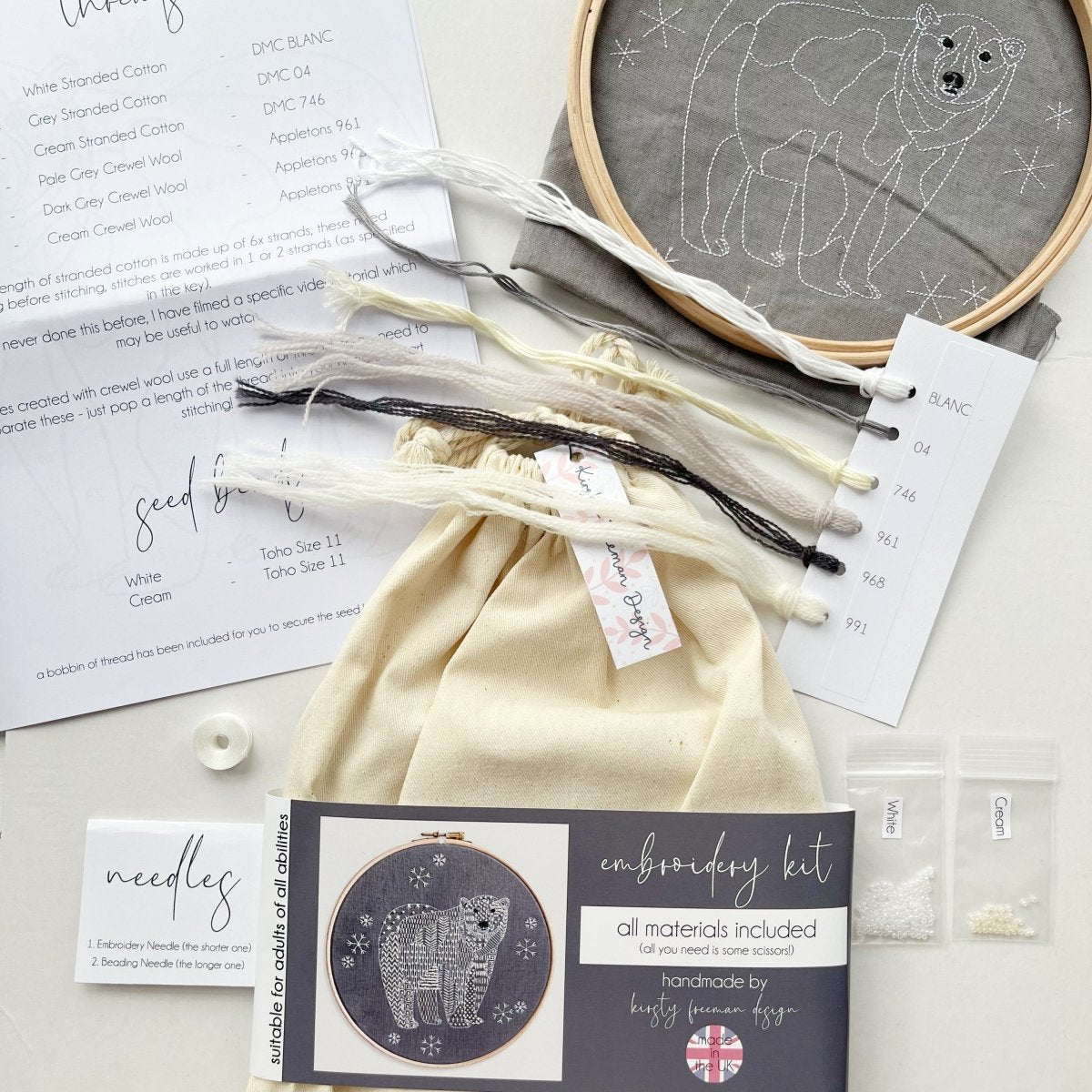 Polar Bear Embroidery Kit - Modern Craft Kit from Kirsty Freeman Design
