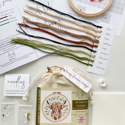 Highland Cow Cross Stitch Kit - Modern Craft Kit from Kirsty Freeman Design