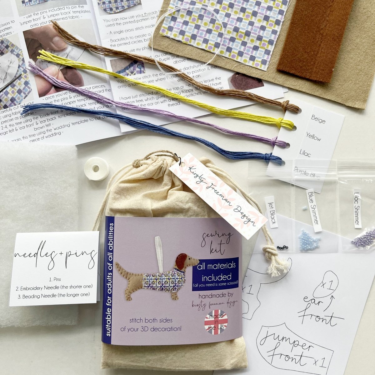 Sausage Dog Sewing Kit - Modern Craft Kit from Kirsty Freeman Design
