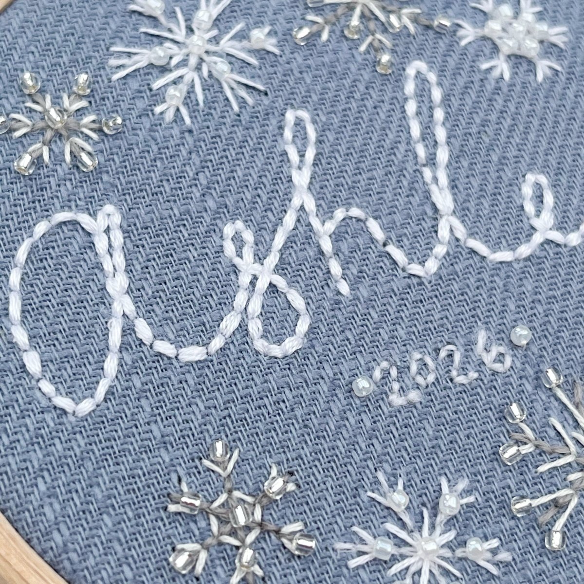 PRE - ORDER Personalised Name Snowflake Embroidery Kit - Modern Craft Kit from Kirsty Freeman Design