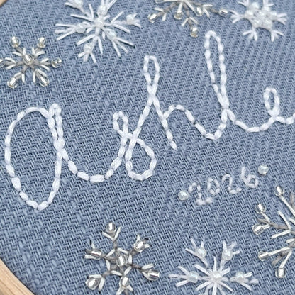 PRE - ORDER Personalised Name Snowflake Embroidery Kit - Modern Craft Kit from Kirsty Freeman Design