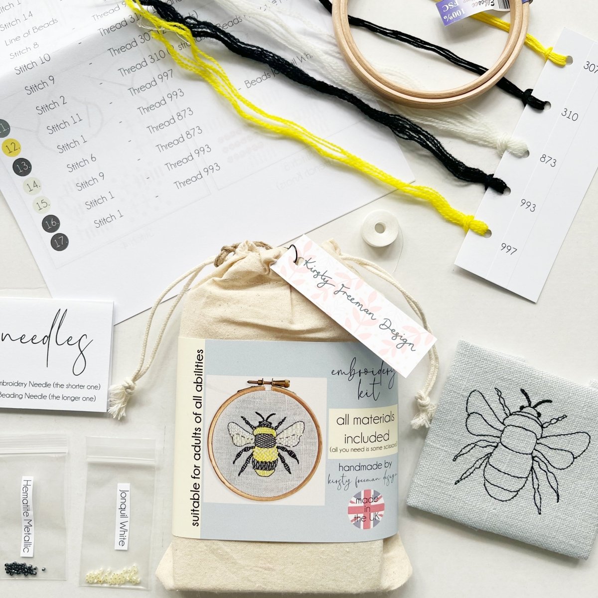 Bumble Bee Embroidery Kit - Modern Craft Kit from Kirsty Freeman Design