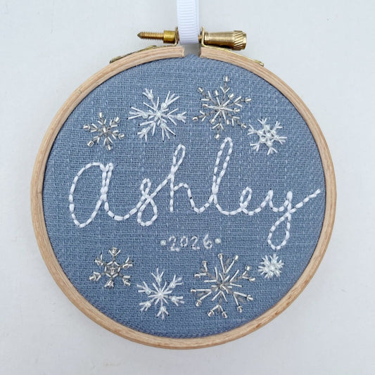 PRE - ORDER Personalised Name Snowflake Embroidery Kit - Modern Craft Kit from Kirsty Freeman Design