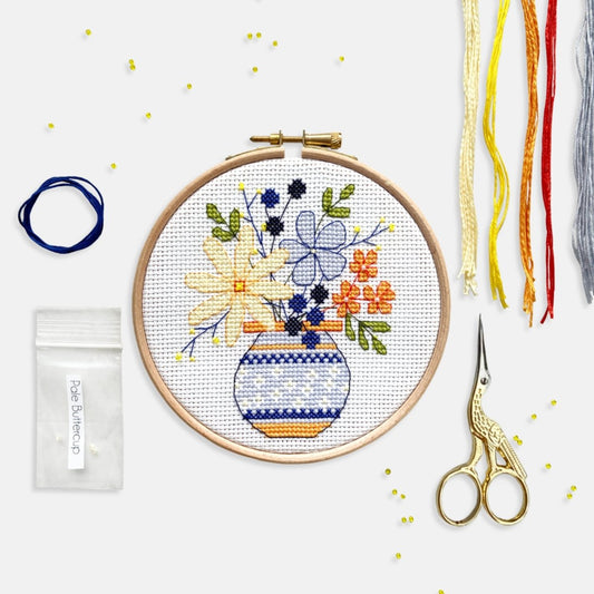 Bouquet Vase Cross Stitch Kit - Modern Craft Kit from Kirsty Freeman Design