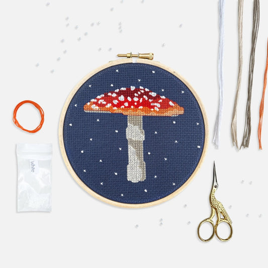 Mushroom Cross Stitch Kit - Modern Craft Kit from Kirsty Freeman Design