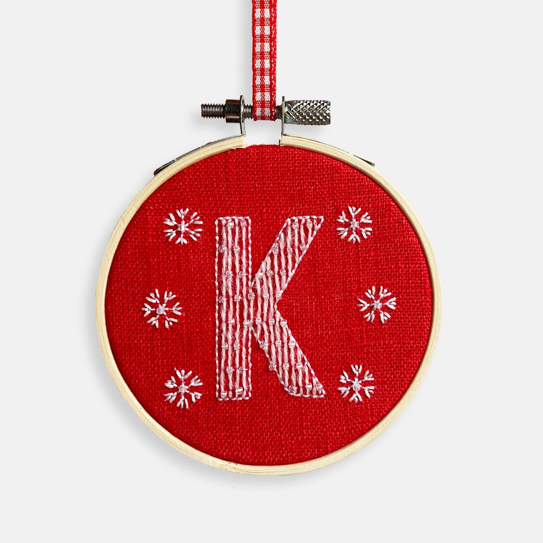 Embroidered Letter Personalised Christmas Decoration (Red)