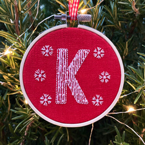 Embroidered Letter Personalised Christmas Decoration (Red)