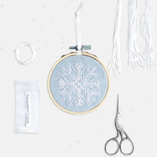 Load image into Gallery viewer, Christmas Snowflake Embroidery Kit - Kirsty Freeman Design. Create a festive snowflake decoration using backstitch, ready to hang in your home.
