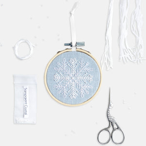 Snowflake Embroidery Kit - Kirsty Freeman Design.  An easy embroidery starter kit, designed and made in the UK, created using seed beads, stranded cotton and crewel wool.