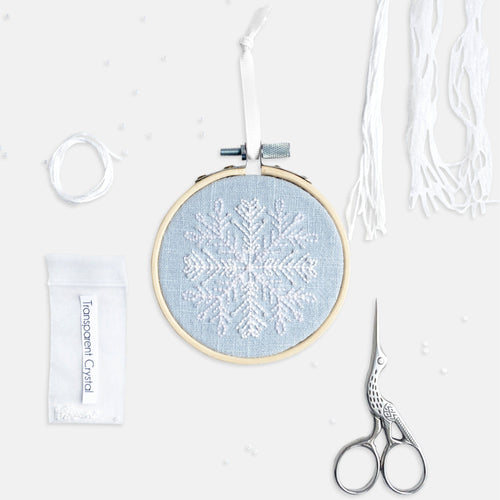 Christmas Snowflake Embroidery Kit - Kirsty Freeman Design. Create a festive snowflake decoration using backstitch, ready to hang in your home.