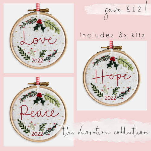 Christmas Decoration Kits - Kirsty Freeman Design. A set of three small Christmas designs, perfect for hanging in your home.