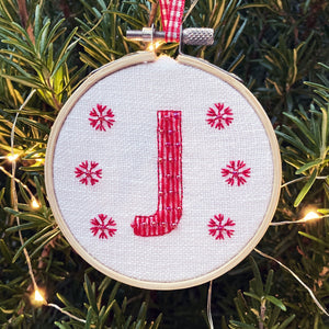 Embroidered Letter Personalised Christmas Decoration (White)