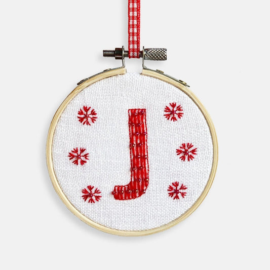 Embroidered Letter Personalised Christmas Decoration (White) - Modern Craft Kit from Kirsty Freeman Design