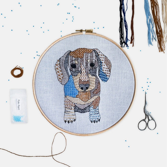 Sausage Dog Embroidery Kit - Modern Craft Kit from Kirsty Freeman Design